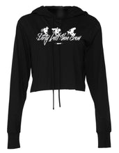 Load image into Gallery viewer, Ladies Long Sleeve Crop Top Hooded T-Shirt (cursive Logo)
